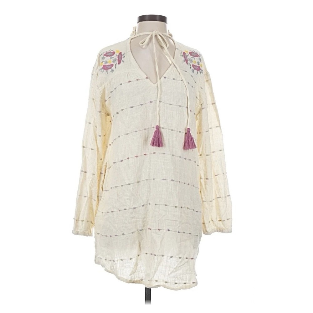 Earthbound Trading Co Boho Beach Cover Up Tunic Dress Embroidered Gauze M